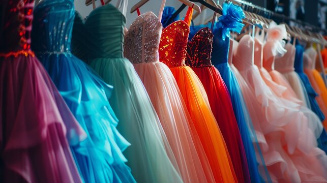 many colorful elegant formal dresses