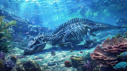 Wandcirkels aluminium sea dinosaur fossil on the bottom of the sea © Ariestia