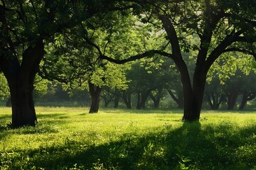silhouette trees in the meadow