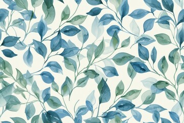 
Soft watercolor foliage pattern with shades of blue and green leaves on a clean white background.