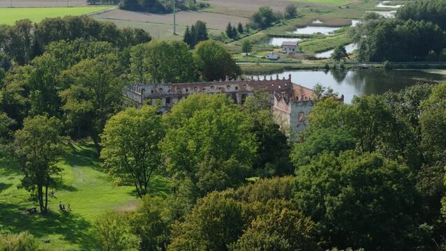 Landscape Castle Ruins Pond Krupe Aerial View Poland
