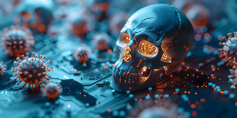 Skull in the snow Scary Halloween concept generative ai
