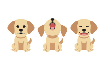 Set of vector cartoon character cute labrador retriever dog for design.