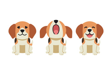 Set of vector cartoon character cute beagle dog for design.
