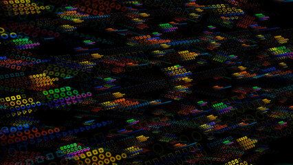 Quantum computer digital orange blue futuristic technology big data dimension holographic polygon background