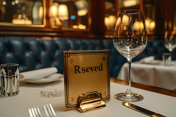 レストランのテーブル席、予約済、reservedのプレート