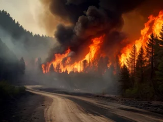 Foto op Plexiglas Hell on earth: escaping a deadly forest fire © Dzenka