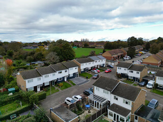 Aerial View of Residential District and Real Estate Homes at Hemel Hempstead City of England UK. November 5th, 2023