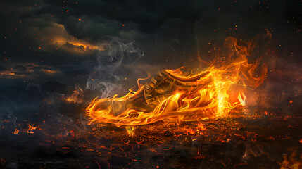 Fototapeta na wymiar burning shoe