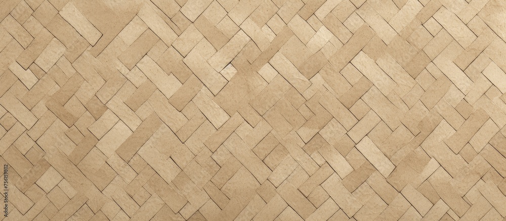Poster closeup of a textured wicker basket showcasing a intricate pattern of brown and beige tones resembli