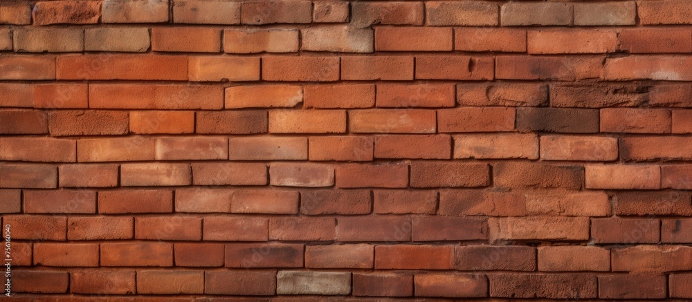 Poster close up of a brown brick wall with rectangular bricks creating a pattern. the building material is 