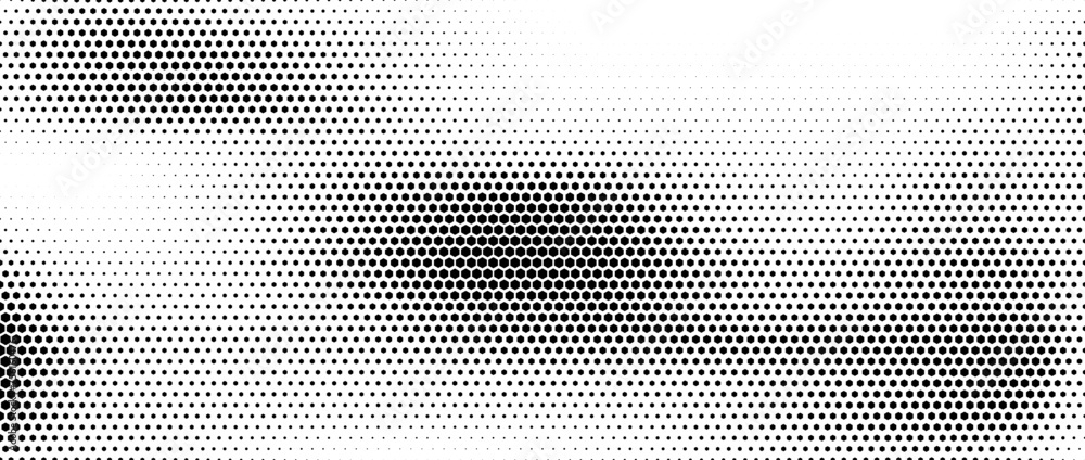 Poster hexagon halftone gradient texture. abstract black and white spotted grunge background. geometric ret