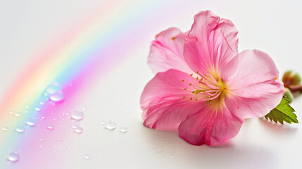 Pink Hibiscus Flower with Rainbow Background - obrazy, fototapety, plakaty