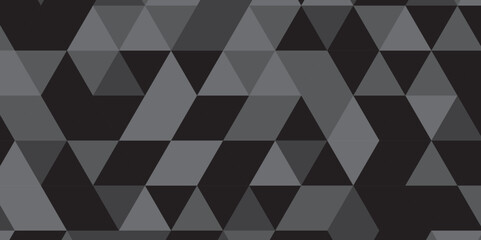 Abstract geometric black and gray background seamless mosaic and low polygon triangle texture wallpaper. Triangle shape retro wall grid pattern geometric ornament tile vector square element.