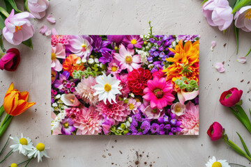 Greeting card with a bouquet of spring flowers and plenty of blank space for a personalized message