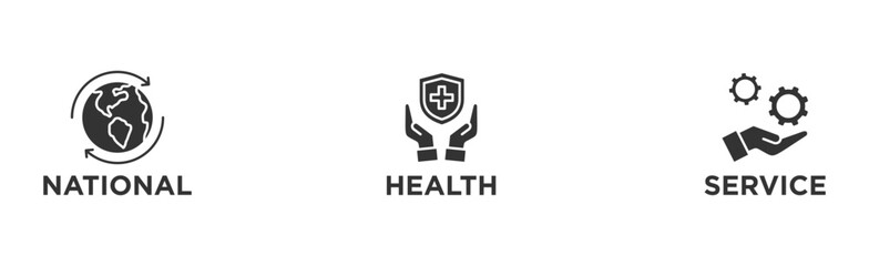 NHS banner web icon illustration concept of national health service with icon of globe, hospital, health insurance, ambulance, patient, and medical apps