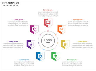 Circle infographic template with 7 options for presentations. Vector infographic design template. diagram, number options. Data visualization. Business concept with 7 steps, seven process.