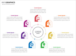 Circle infographic template with 7 options for presentations. Vector infographic design template. diagram, number options. Data visualization. Business concept with 7 steps, seven process.