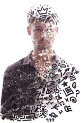 A double exposure paintography of a man's full-front merged with doodles - 756161474