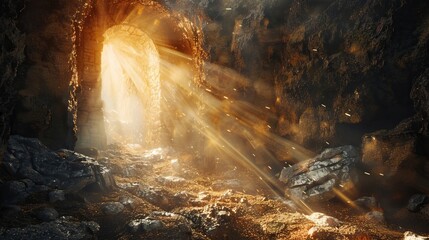 Cave with Sunlight, Enlightment Concept - obrazy, fototapety, plakaty