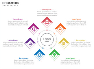 Circle infographic template with 7 options for presentations. Vector infographic design template. diagram, number options. Data visualization. Business concept with 7 steps, seven process.