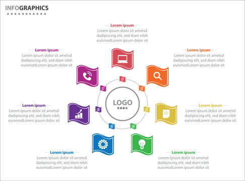 Circle infographic template with 7 options for presentations. Vector infographic design template. diagram, number options. Data visualization. Business concept with 7 steps, seven process.