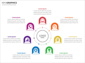Circle infographic template with 7 options for presentations. Vector infographic design template. diagram, number options. Data visualization. Business concept with 7 steps, seven process.