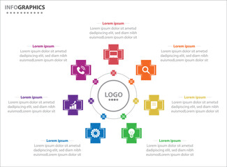 Circle infographic template with 7 options for presentations. Vector infographic design template. diagram, number options. Data visualization. Business concept with 7 steps, seven process.