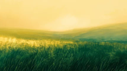 Foto op Plexiglas 草原の深緑とライトイエローのグラデーション背景 © asamiile