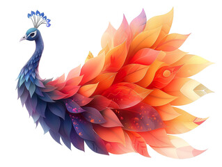 Obraz premium A peacock with its wings spread open against a plain white background. The wings are a vibrant colors isolated PNG