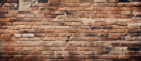 A detailed closeup of a brown brick wall showcasing the rectangular shape of each brick. The building material is a composite of brick and stone, forming a sturdy and classic look