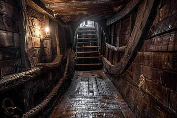 inside of pirate ship medieval - obrazy, fototapety, plakaty