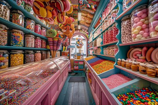 inside of candy factory colorful