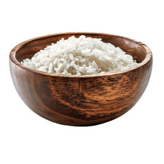 rice in wooden bowl isolated on transparent background	