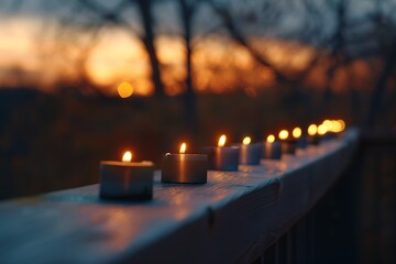 Menorah aglow against a tranquil twilight sky
