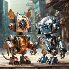 메탈로 만들어진 동물 모양의 로봇 친구들