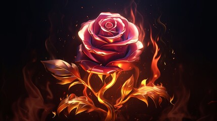 A 3D illustration of a fiery cartoonstyle rose with flames instead of petals The rose should have intense