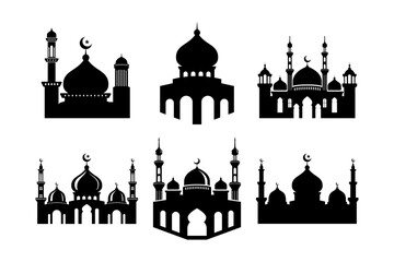 Set of vector Mosque silhouette element on white background