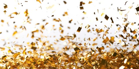 falling gold confetti on white background