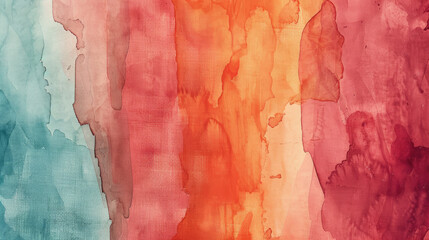 Maroon, tangerine and aqua abstract watercolor background for graphic design, banner and template. Multicolor watercolor texture