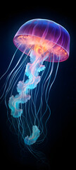 glowing jellyfish in the darkness of the deep sea, ai generative