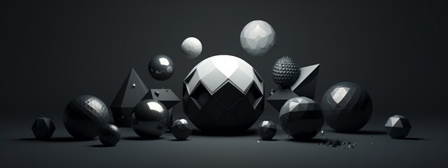 black background with polygon web that analizing data on silver and square pieces