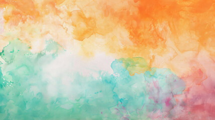 Mint Green, orange and lavender abstract watercolor background for graphic design, banner and template. Multicolor watercolor texture