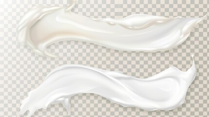 Smear of cream on transparent background that represents a smudge of white cosmetic or body lotion. Smudge of face cosmetic or body cream on transparent background. Creamy fluid sample. - obrazy, fototapety, plakaty