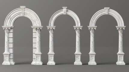 A set of antique marble arches isolated over a transparent background. Modern illustration of ancient roman and greek design elements, archway decoration for a classic palace. - obrazy, fototapety, plakaty