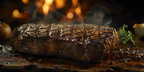  A sizzling spectacle Grilling perfection: Steaks on fire,  - obrazy, fototapety, plakaty