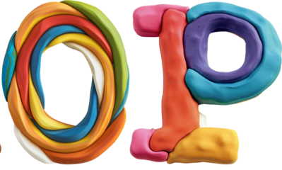 3D clay alphabet O,P isolated on white