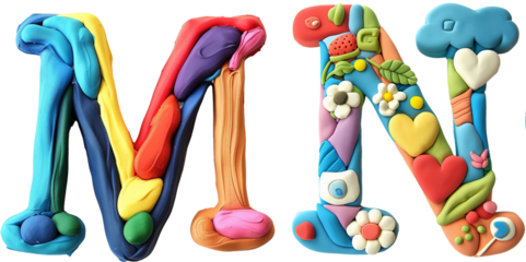 3D clay alphabet M,N isolated on white