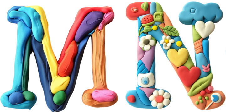 3D clay alphabet M,N isolated on white