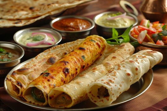 Chicken paratha roll indian food